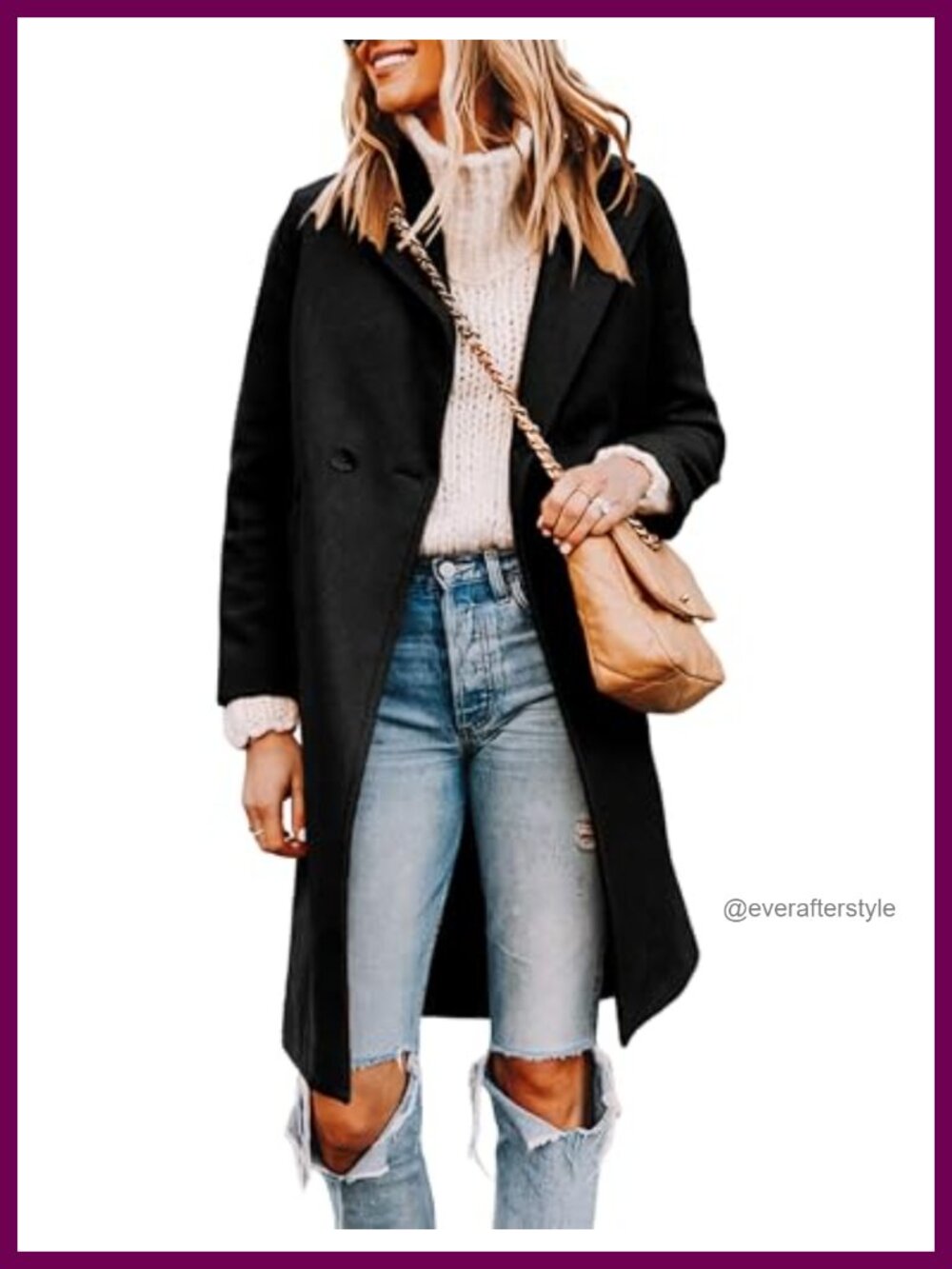 Wool Blend Pea Coat Long Trench Coat Notch Collar Knee Length